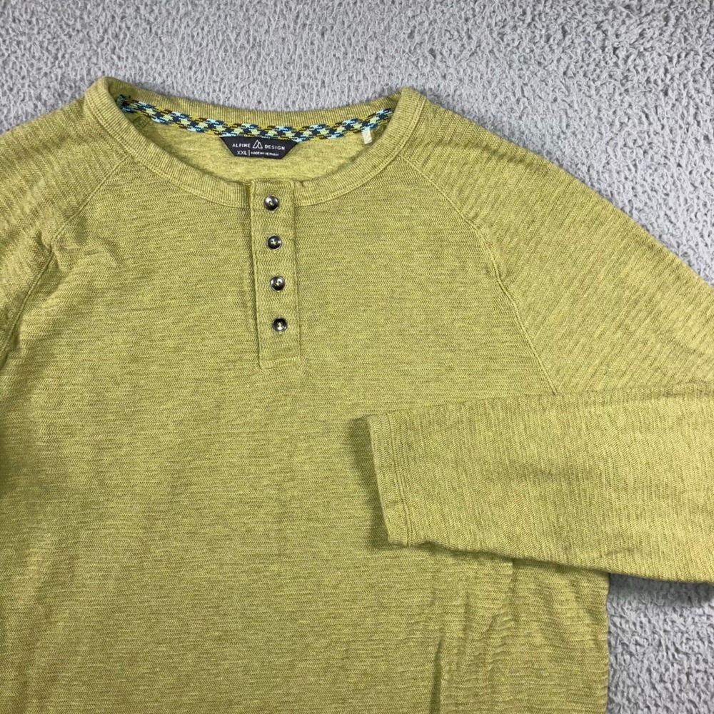 Alpine Design Mens XXL‎ Long Sleeve Henley Shirt Green Textured Outdoor Casual